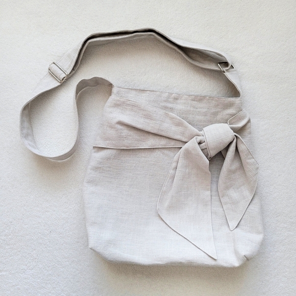 TippyThai | Cotton Twill Crossbody / Shoulder Bag NWOT natural color w/Bow - Picture 16 of 16